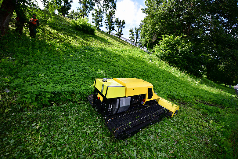 В Ярославле борются с травой с помощью самоходной косилки