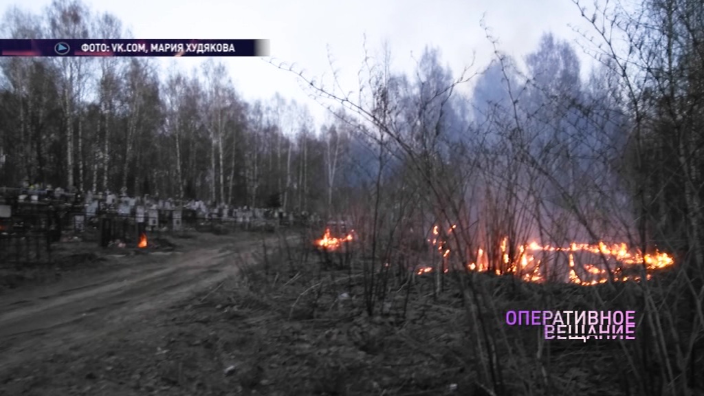 Огонь подобрался к могилам: в Толгоболи загорелось кладбище