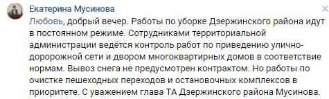 Глава Дзержинского района: Вывоз снега из дворов не предусмотрен контрактом