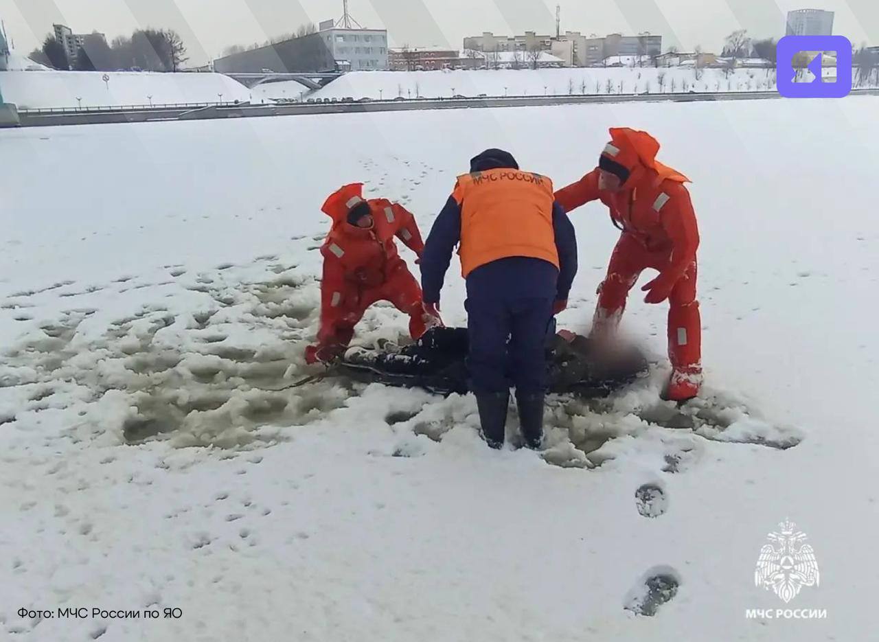 Ярославские спасатели эвакуировали упавшего на льду Волги молодого человека